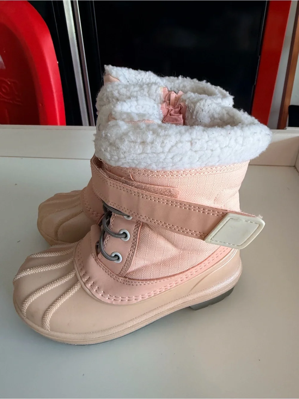 Pink Sherpa-Lined Kids Winter Duck Boots Size 12 Cat & Jack